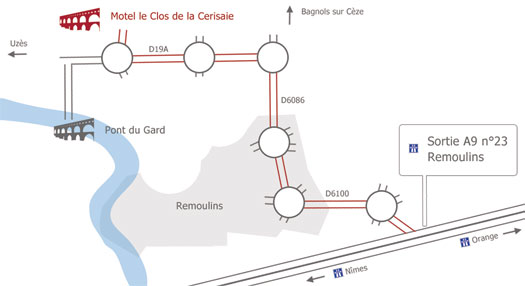 Plan d'accès à l'hôtel vers le Pont du Gard